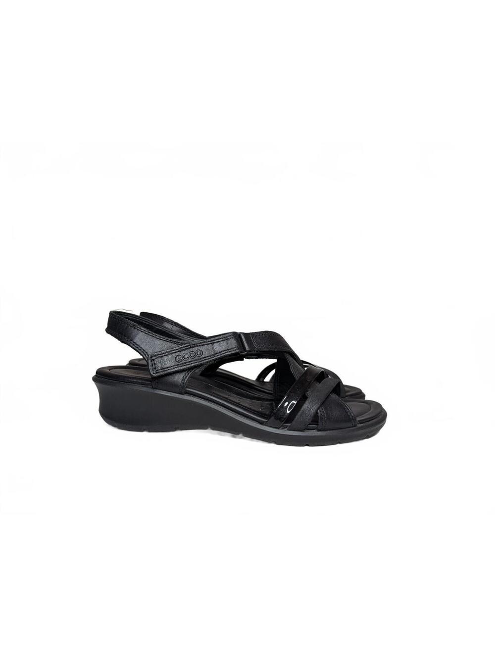 Ecco Felicia Black Leather Strappy Wedge Sandals for Women Size 37